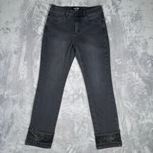 Joseph Ribkoff Slim Embellished Hem Jeans Women’s Size 8 Black